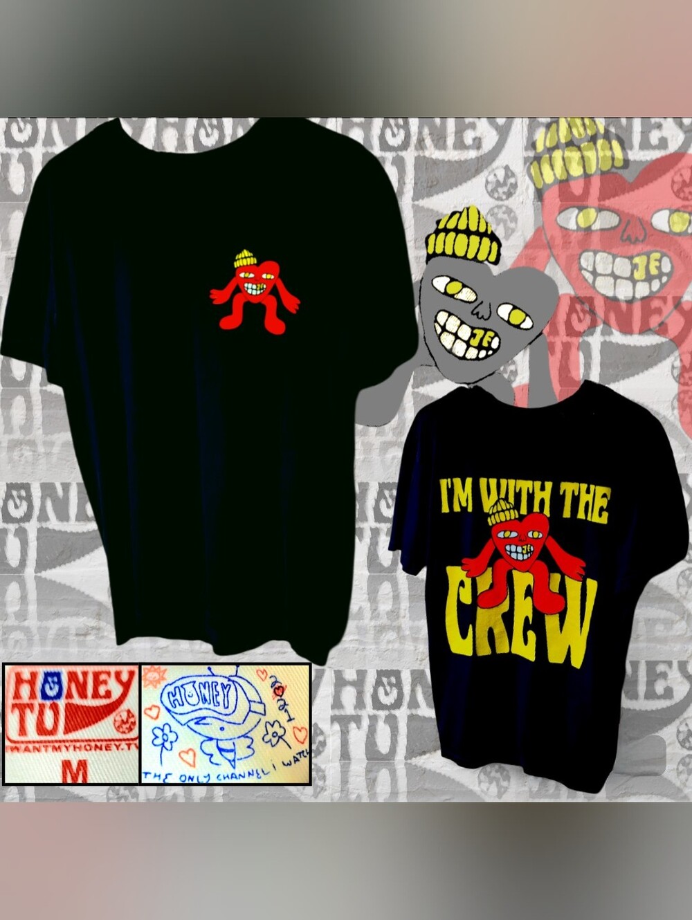 Honey TV Im With The Crew Graphic T-Shirt Medium *Fits like A L Streetwear Black